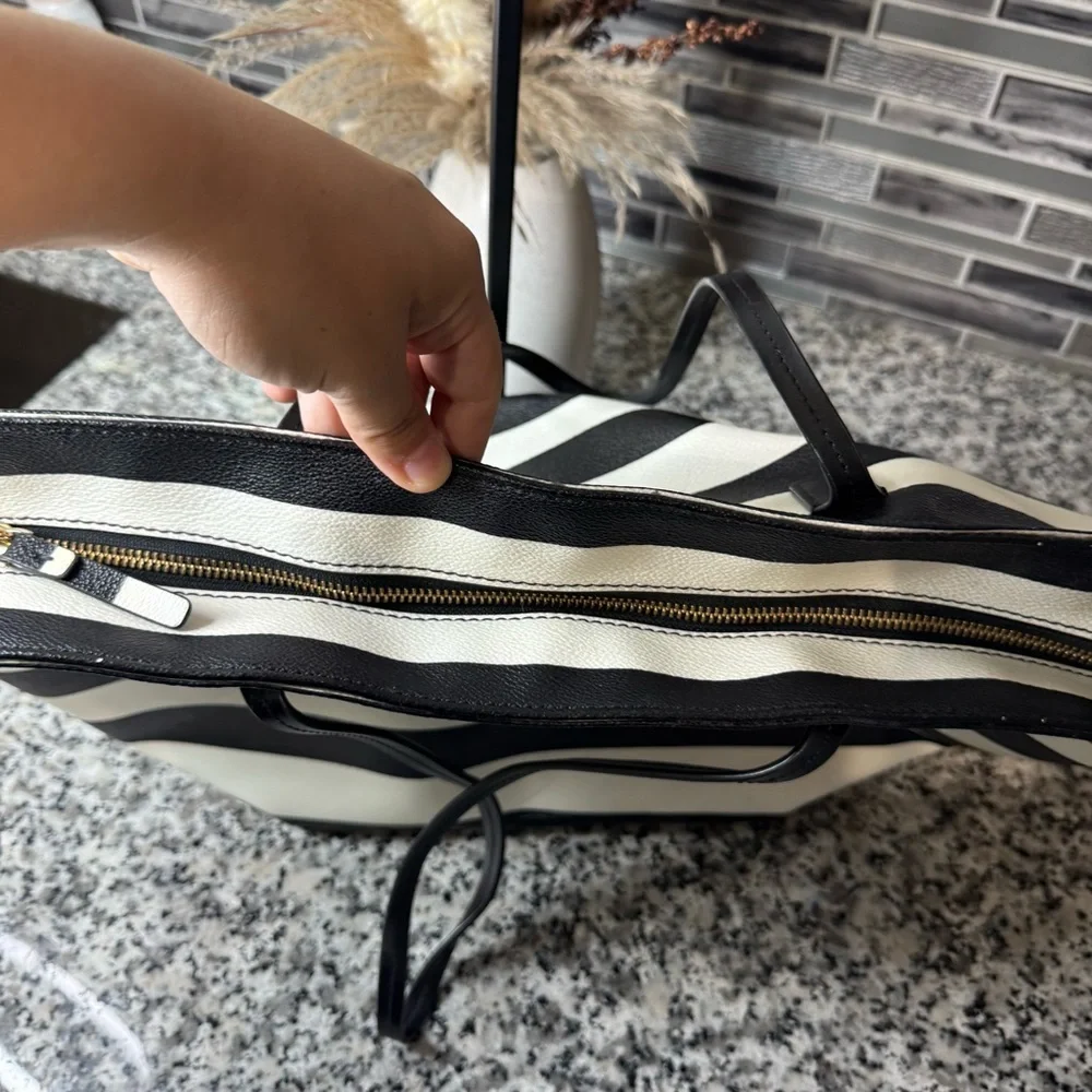 Kate Spade | Women’s Black and White Striped Tote Bag